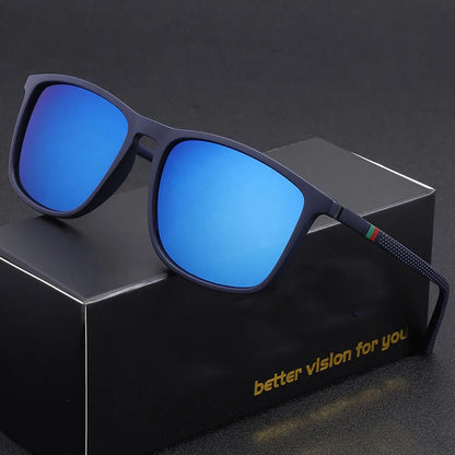 Classic Square Men's Sunglasses Comfortable Lightweight Black Frame Glasses Ideal for Travel Photography Gifts - Blue