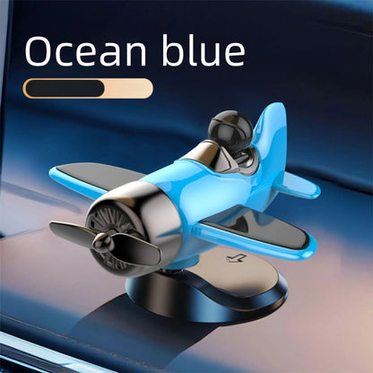 Solar Powered Rotating Airplane Car Dashboard Ornament 360° Auto Spin Decor Airplane Ornaments Car Interior Decoration - blue