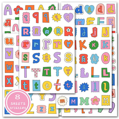 8Sheets Adorable Alphabet & Symbol Label Stickers – Cute Handwritten Style Decor for Student Journals, Diaries & Scrapbooks!