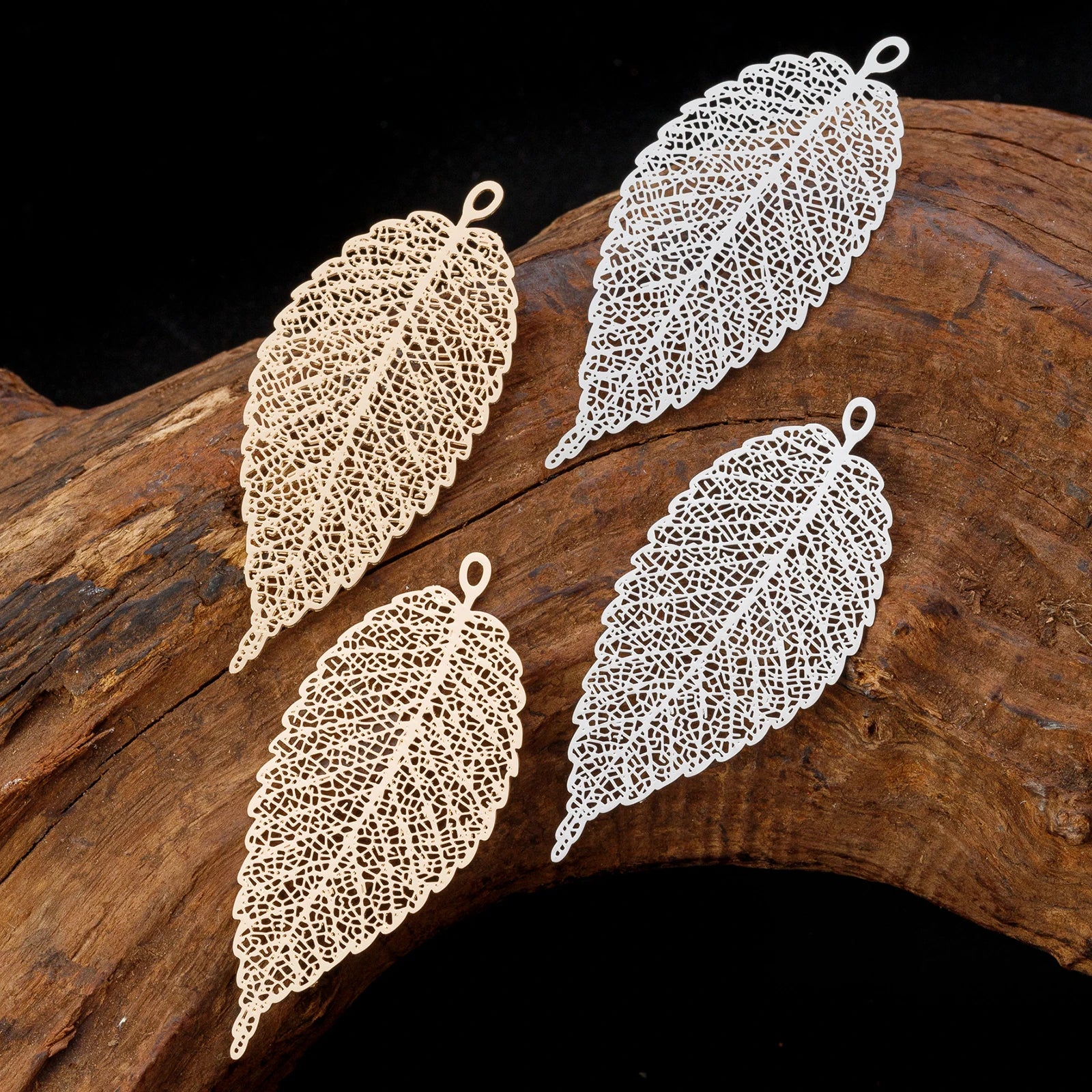 10pcs 23*56mm Long Leaf Filigree Charms Hollow Exquisite Leaf Pendants for DIY Accessories B4823