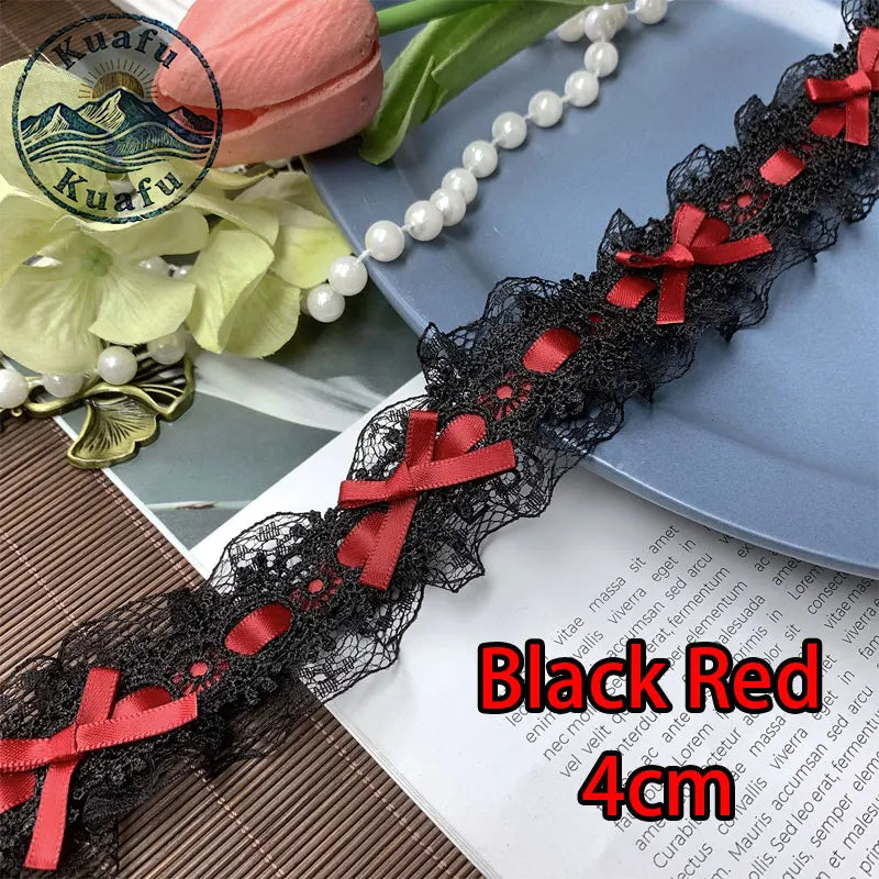 1Yard Lolita Lace Trim Ribbons Bow Pleated Lace Fabric Edge Ruffle Ribbon For DIY Crafts Sewing Dress Clothing Accessories - 