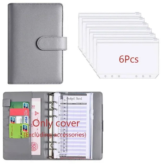 2026 A6 Binder Budget PU Leather PlannerPockets Expense Budget Sheets Notebook Cash Envelope Organizer System with Clear Zipp