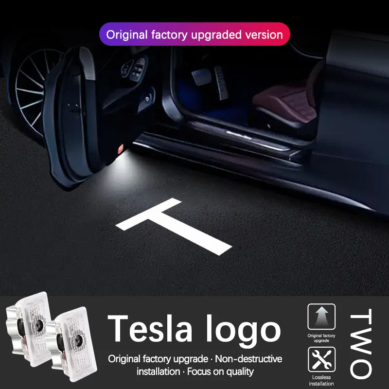 For Tesla Model 3 Model S Model X Model Y LED Logo Projector Puddle Light Ultra-Bright Welcome Light 3D Laser Ghost Shadow Li