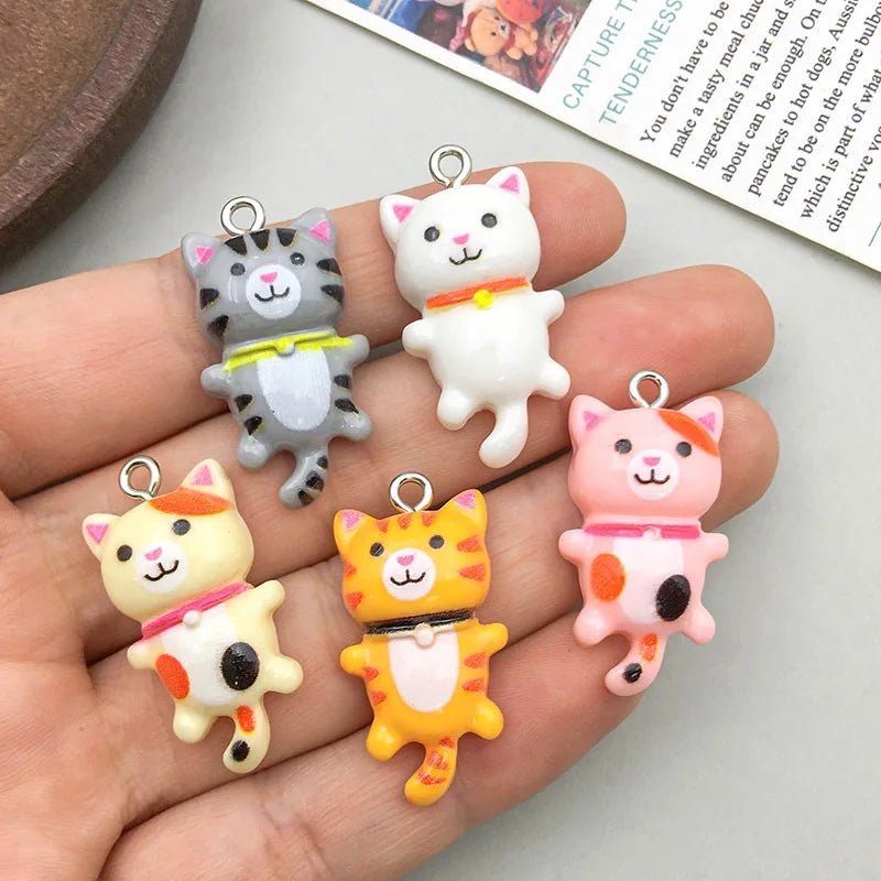 10pcs Mixed Cartoon Cute Cat Design Charms 3D Luminous Resin Animal Pendants For DIY Bracelet Necklace Jewelry Making Accesso