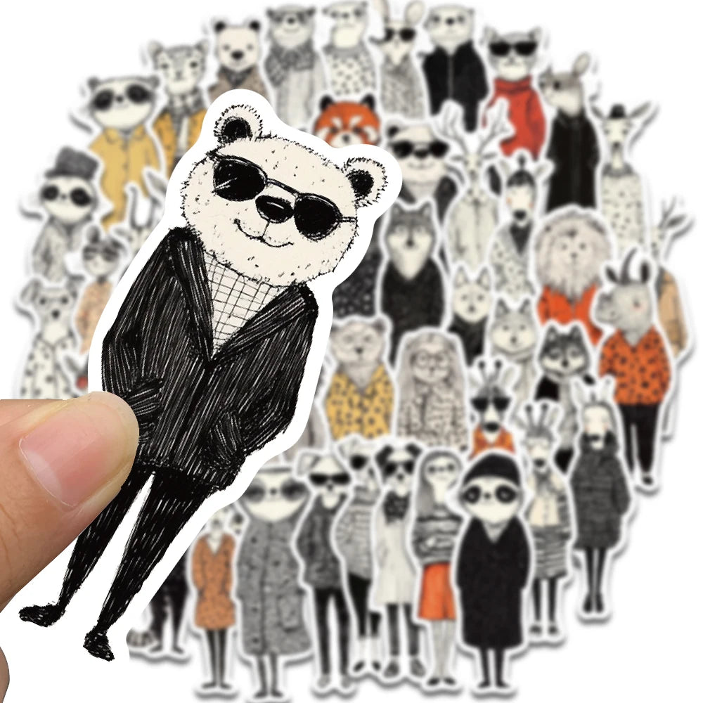 50PCS Retro Fashion Animal Clip Art Stickers Cartoon Landscape Gift Luggage Art Picture Cafe Laptop Skateboard Adhesive Stick