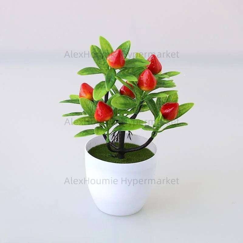 Fake Lemon Tree Small Artificial Plant Plastic Lemon Tree Bonsai Decor Potted Plant for Indoor Decor - Straw 7 Fruits