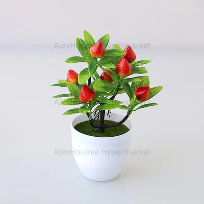 Fake Lemon Tree Small Artificial Plant Plastic Lemon Tree Bonsai Decor Potted Plant for Indoor Decor - Straw 7 Fruits