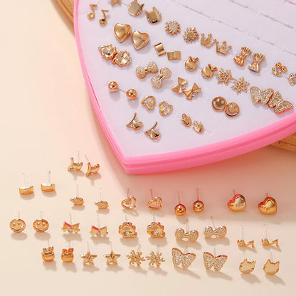 New Design Random 36 Pairs/Lot Lovely Mini Earing Cute Snowflakes Cat Butterfly Stud Earrings For Girl Fashion Daily Ear Jewe