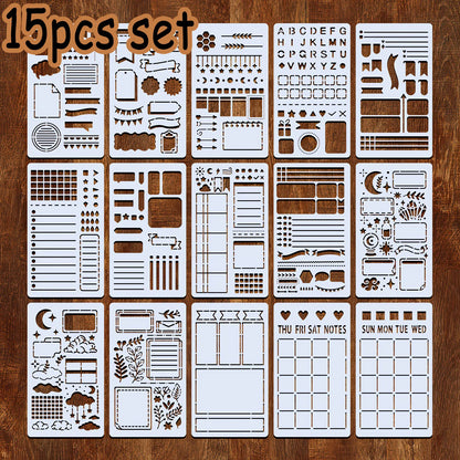 15Pcs Reusable Bullet Stencils Diary Drawing Templates For Painting DIY Scrapbooking Diary Scrapbook Journal Stationery Gifts