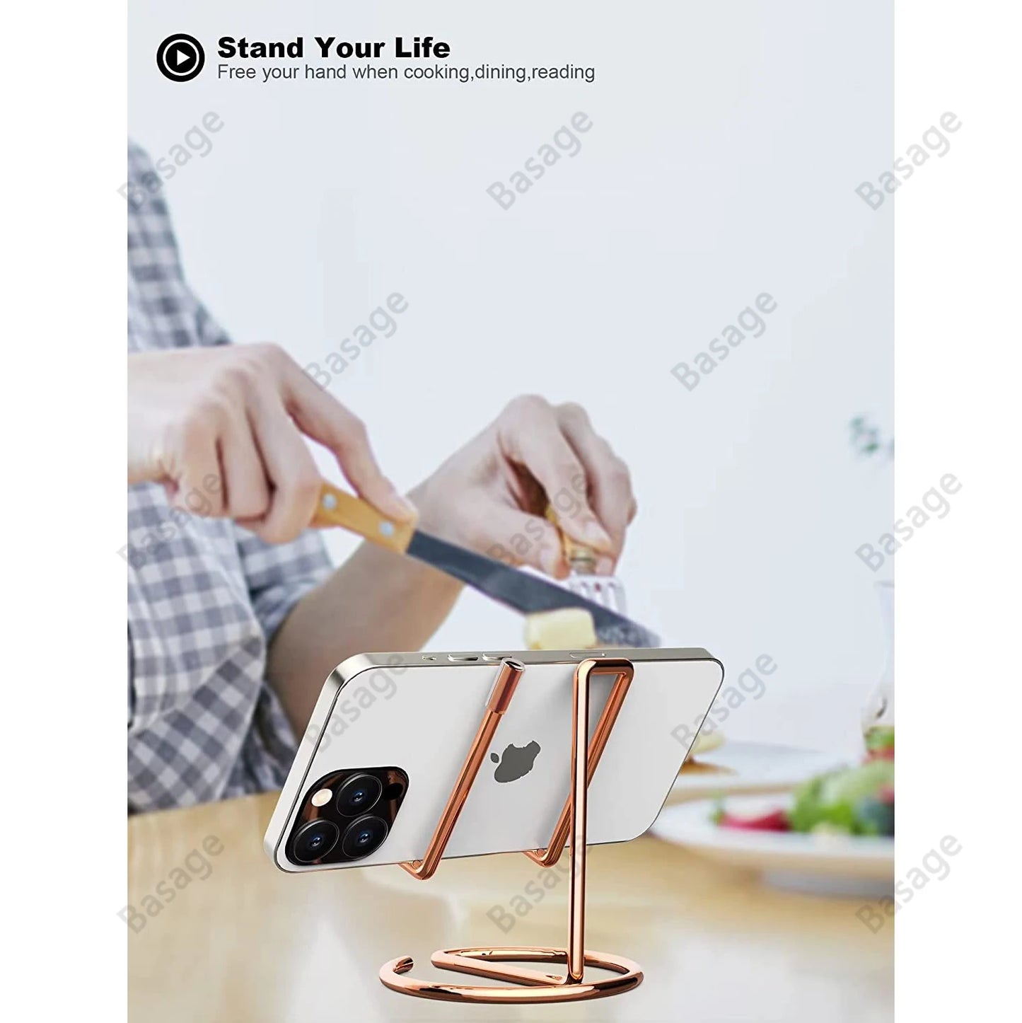 Cell Phone Stand for Desk, Business Card Holder,Cute Metal Cell Phone Stand, Metal Wire Cellphone Cradle Dock for Phone Table