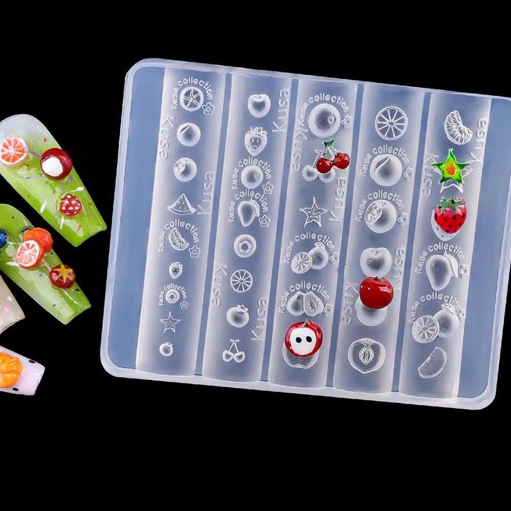 3d Nail Charms Making Craft Tools Fruit Silicone Nail Molds Home Resin Cherry Apple DIY Manicure Supplies Clear Decorations