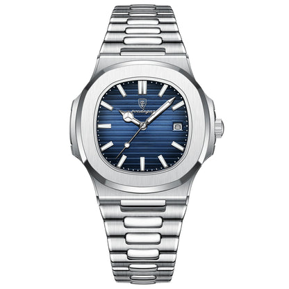 POEDAGAR Square Luxury Men Wristwatch Waterproof Luminous Date Stainless Steel Male Clock Business Sports Quartz Watches For 