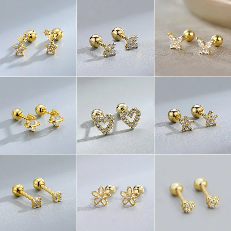 New Fashion Heart Stud Earrings for Women Hypoallergenic Screw Cartilage Helix Earring Girls Piercing Accessories Jewelry Gif