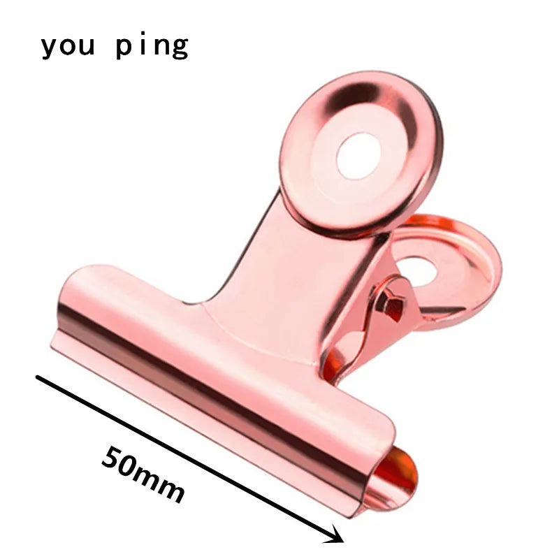 New 50mm 38mm 31mm 22mm Multicolor Round Metal Clamp Paper Clips Student School Office Supplies - Rose gold -50mm