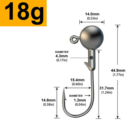 MrLurion 30pcs 1g 2g 3g 5g 10g 14g 18g 22g 25g 28g Fishing jigging head hook ,round head rigs fishhook for soft worm crank lu