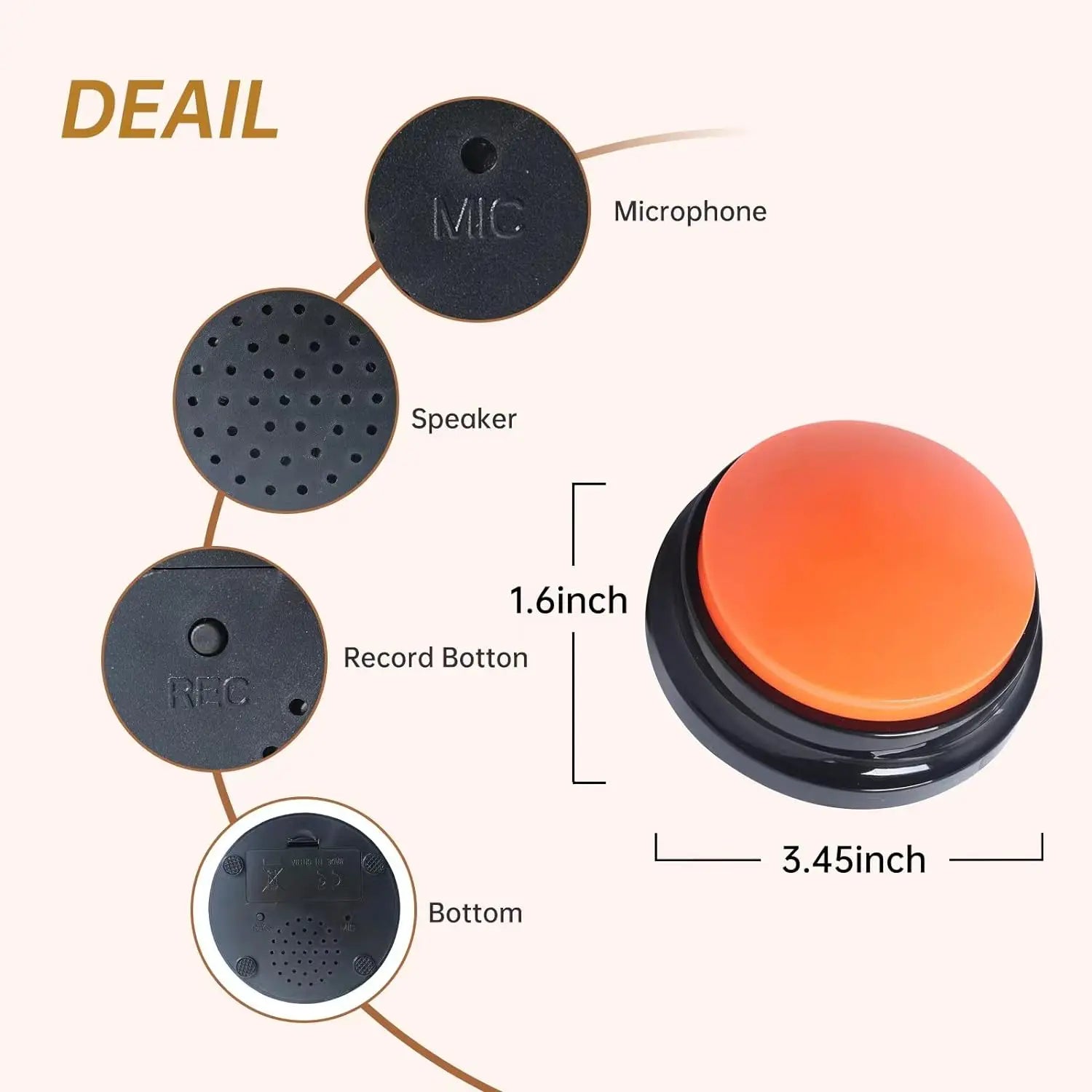 Recordable Dog Button, Interactive Pet Training Toy, Voice Recording Buzzer for Dogs, Fun Learning Games, Communication Butto