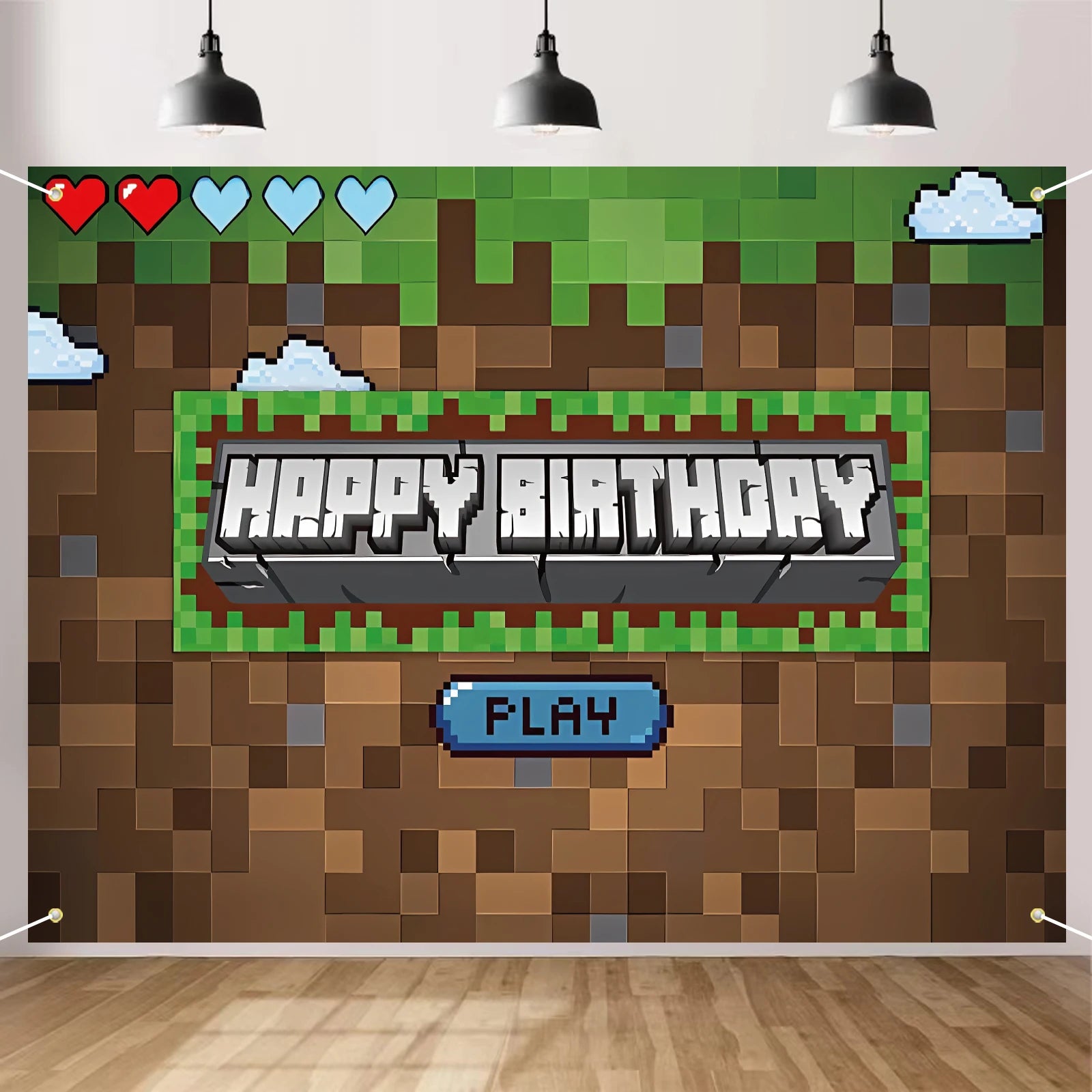 Pixel Backdrop for Happy Birthday Video Game Themed Party Photography Background Mining Party Supplies Pixel Party Decoration