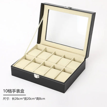 PU Leather Display Storage Collection Organizer Watch Box Case With Glass Top Slot Men Watch Bracket Display Box Gifts