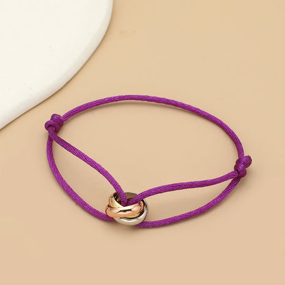 Simple Fashion Unisex Bracelet 3 Metal Round Circle Accessory Adjustable Men's Rope Bracelet for Women Jewelry Gifts - purple