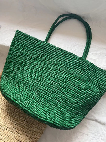 2026 Large Handwoven Rattan Tote Bag for Women Natural Straw Beach Bag Purse Luxury Shoulder Bags Handbag Summer - green