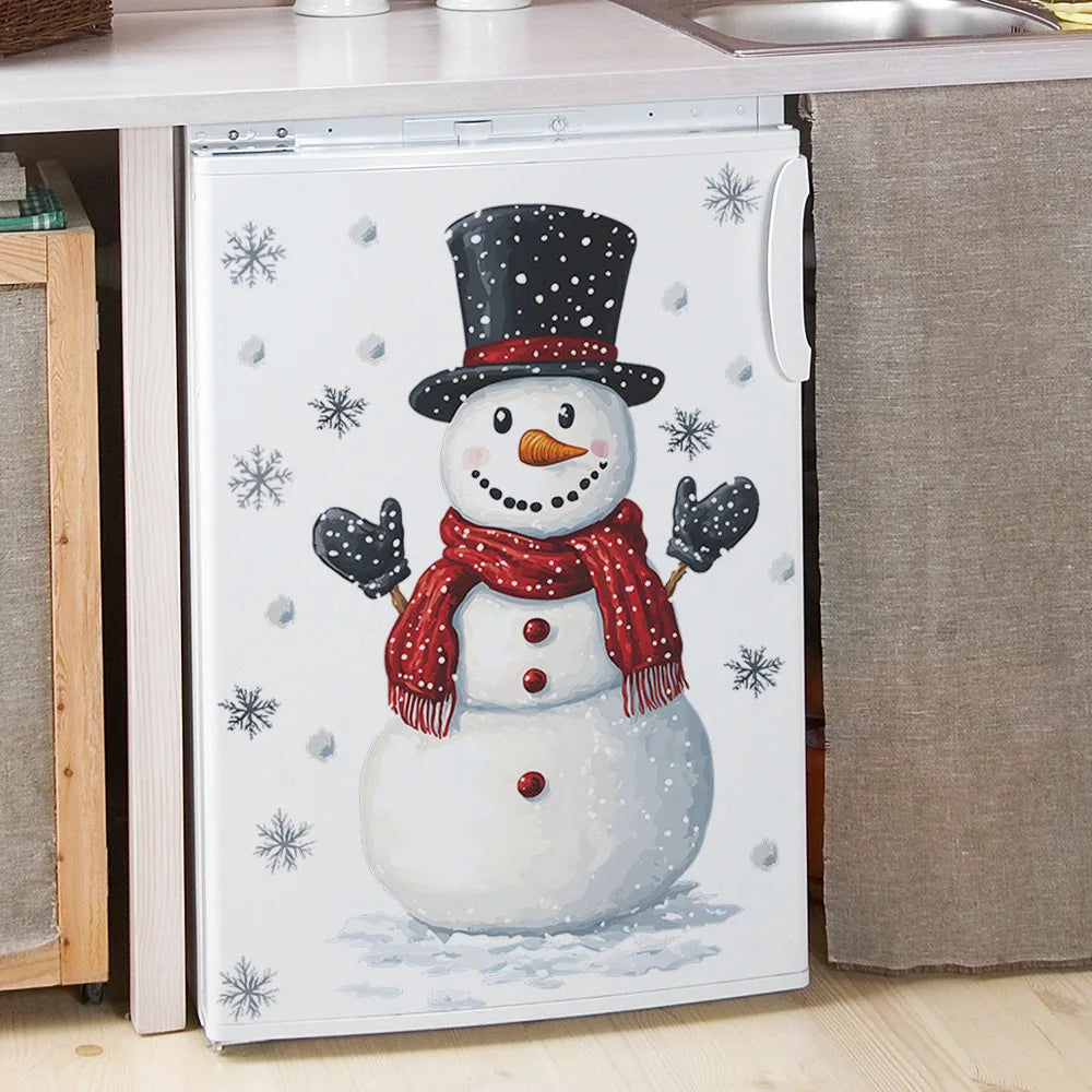 Christmas Snowman Snowflake Wall Stickers Fridge New Year Decoration Mural Cartoon Room Beautify Home Decor Self-adhesive Dec