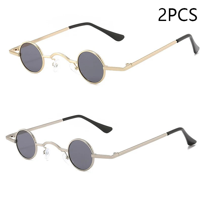 Vintage Rock Punk Man Sunglasses Classic Small Round Sunglasses Women Wide Bridge Metal Frame Black Lens Driving Eyewear - GR