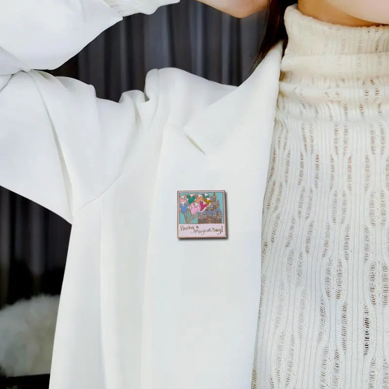 Magical Day Balloons Castle Souvenir Photo Enamel Pin Happy Romantic Memories Commemorative Brooch Badge Birthday Present