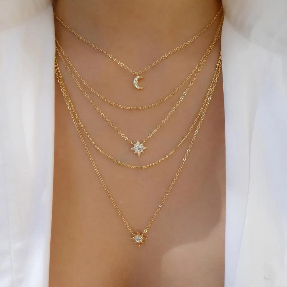 Vintage Gold Color Multiple Styles Necklace For Women Trendy Multi-Layer Disc Pendant Necklaces New Tendyaces Set Jewelry Gif