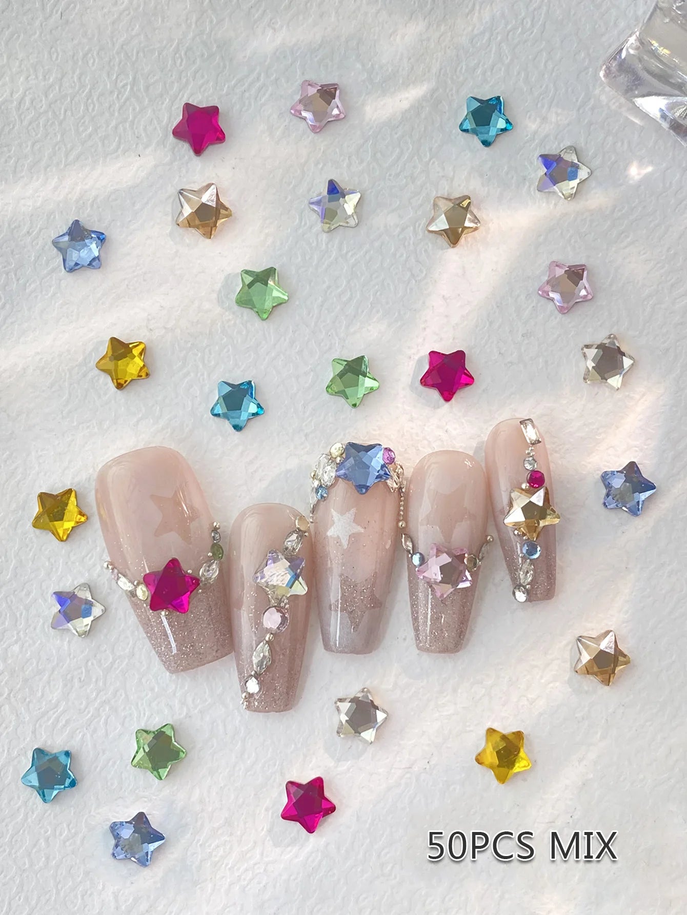 50pcs Mix Color 4MM Star Christmas Korea Style Nail Art Charms 3D Cute 6MM Colorful Star Nail Decoration