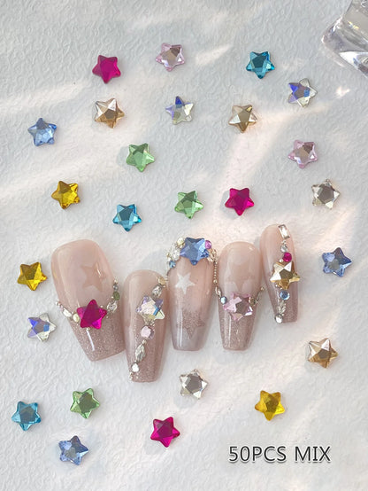 50pcs Mix Color 4MM Star Christmas Korea Style Nail Art Charms 3D Cute 6MM Colorful Star Nail Decoration