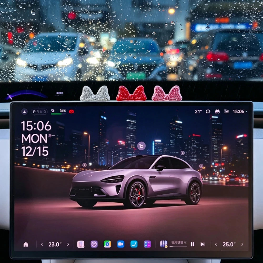Computer Display Screen Decorative Diamond Bow Car Display Central Control Mini