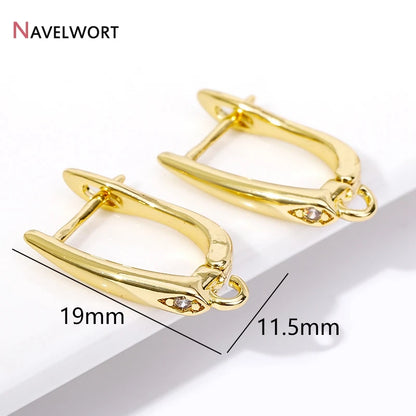 18K Gold Plated Brass Metal Earwires Basic Fasteners,Earring Fixtures,Inlaid Zircon Earring Hooks,Earring Making Supplies
