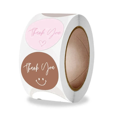 500 Round Heart-Shaped Thank You Stickers/Roll, Cute Pink Heart-Shaped Decorative Labels - Party Favor Seals, Stationery Stic
