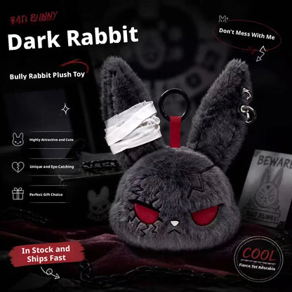 Hot Gothic Bunny Plush Keychain RabbitBag Charm with Bandage Desian Kawaii Key Ring Pendant Car Bag Ornament Gift To - black