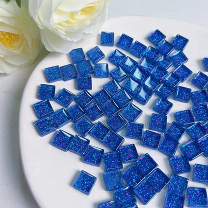 Mosaic Tiles for Crafts Blue Shine Assorted Color 50pcs Glass Glitter Mosaic Supplies Pieces Bulk Square Shape Home Decoratio