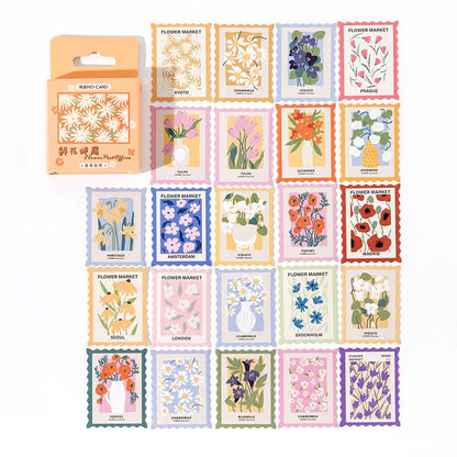 45 Pcs Stamp Style Flower Stickers Set for Journal Planner DIY Crafts Scrapbooking Embellishment Diary