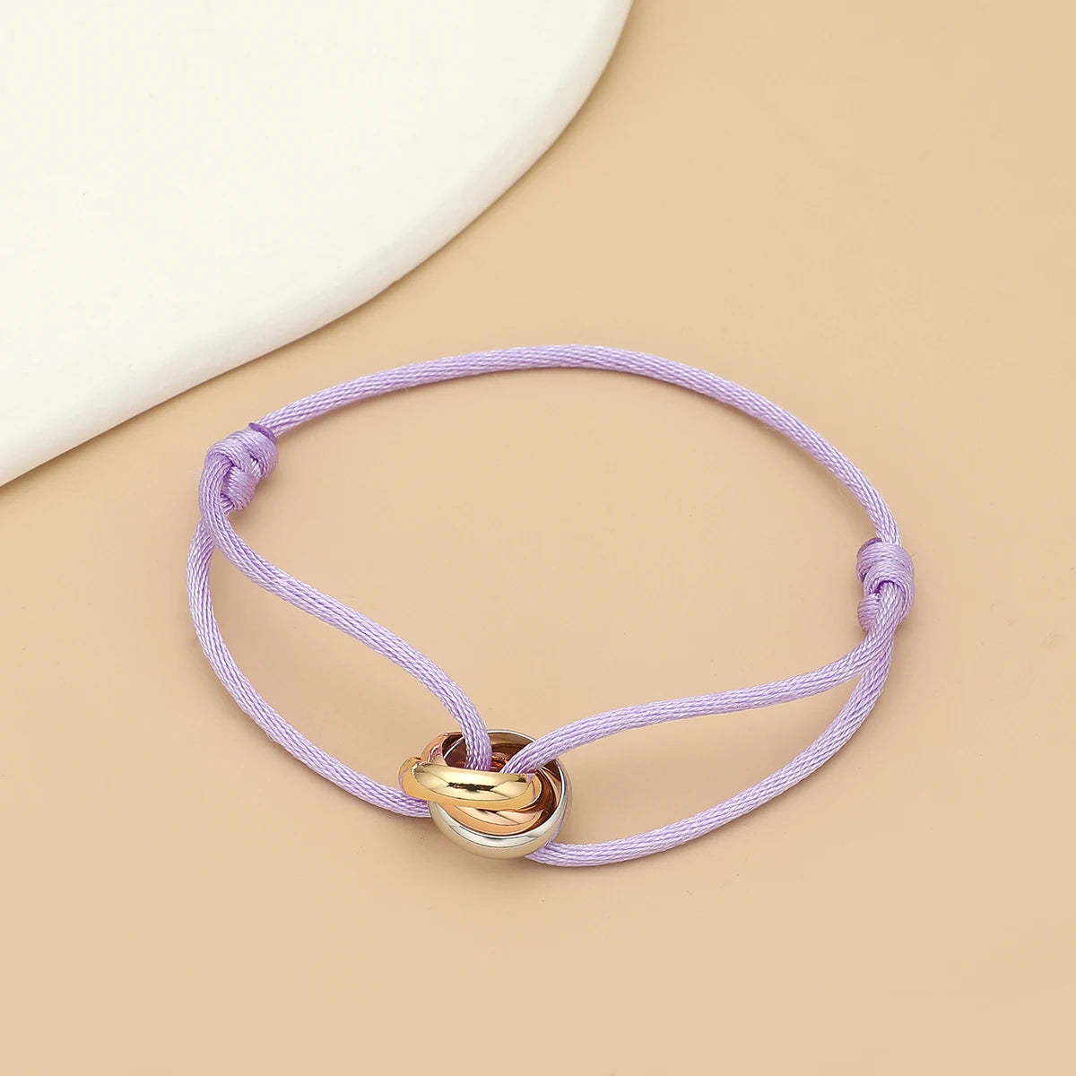 Simple Fashion Unisex Bracelet 3 Metal Round Circle Accessory Adjustable Men's Rope Bracelet for Women Jewelry Gifts - light 