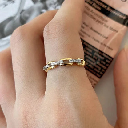 Dainty Minimalist Stacking Ring For Women Trend Cubic Zircon Gold Color Crystal Finger Accessories for Female Jewelry Gift R7