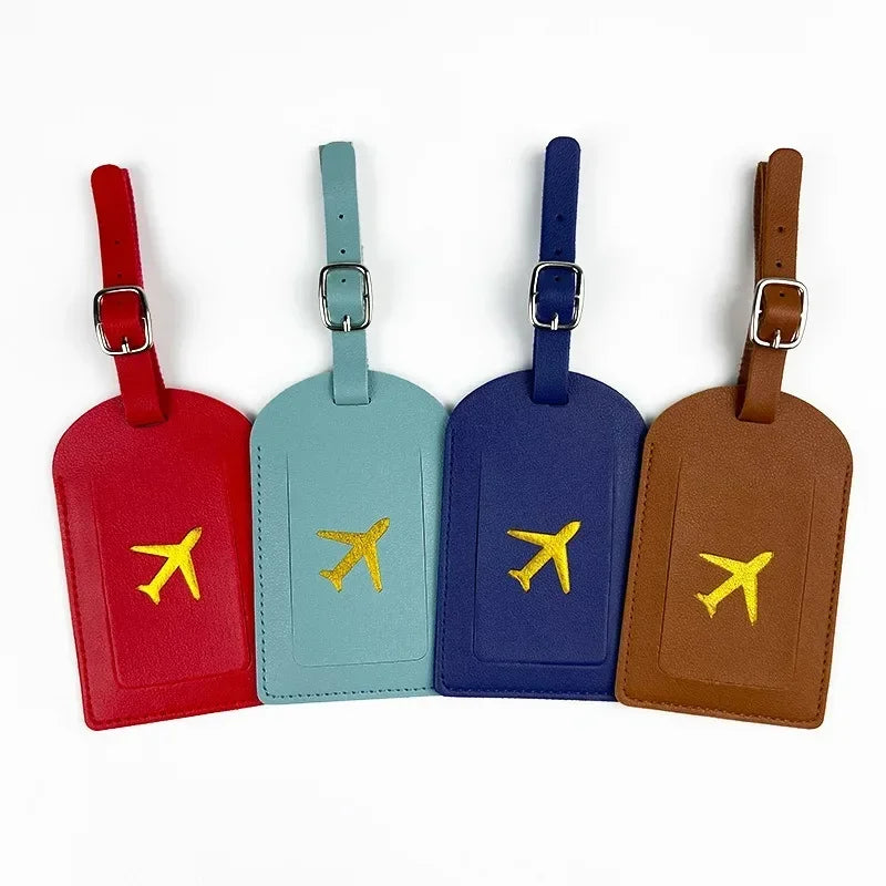 Stamped Leather Business Luggage Tag Suitcase Address Label Luggage Boarding Case Label Name ID Address Clip Travel Accessori
