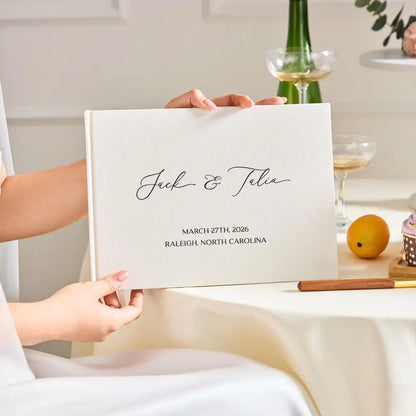 Custom Wedding Guest Book with Pen Personalized Linen Hardcover Photo Album Wedding Keepsake & Anniversary Memory Guestbook G