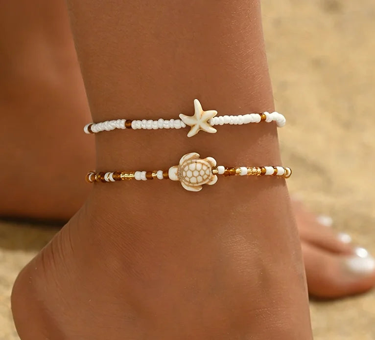 Beach Bead Anklet for Women Jewelry Retro Fashion Beads Stone Pendant Ankle Chain