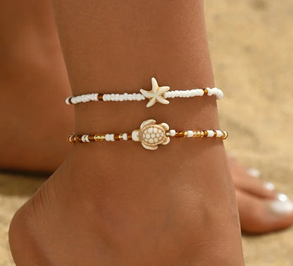 Beach Bead Anklet for Women Jewelry Retro Fashion Beads Stone Pendant Ankle Chain