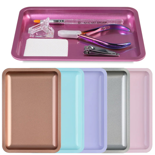 1PC Square Stainless Steel Cosmetic Storage Tray Nail Art Manicure Plate Tweezers Clippers Pens Container False Nails Dish To