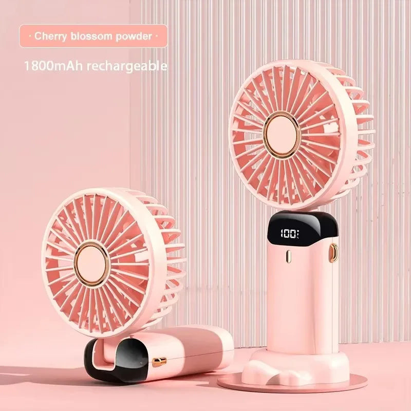 Handheld Mini Fan Foldable Portable Neck Hanging Fans 5 Speed USB Rechargeable Fan with Phone Stand and Display Screen 1800mA