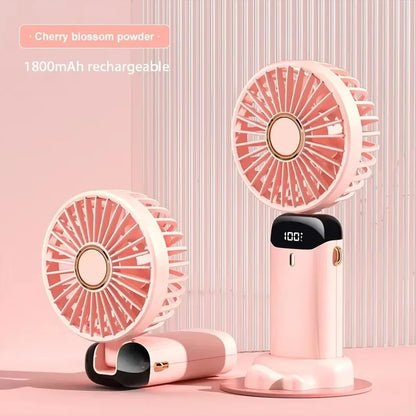 Handheld Mini Fan Foldable Portable Neck Hanging Fans 5 Speed USB Rechargeable Fan with Phone Stand and Display Screen 1800mA