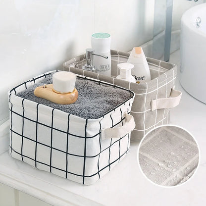 Random Cotton Hemp Storage Basket with Handheld Printed Tabletop, Miscellaneous Sorting Cabinet, Small Clothing, Fabric Stora