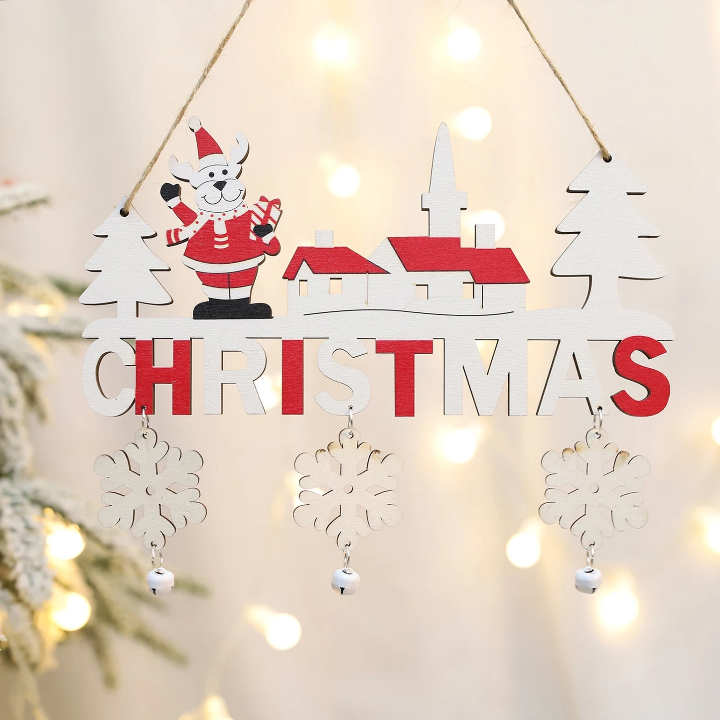 1PC Wooden Christmas Door Hanging Oranments Wall Merry Christmas Decor for Home Happy New Year Naviidad Door Pendants Gifts -