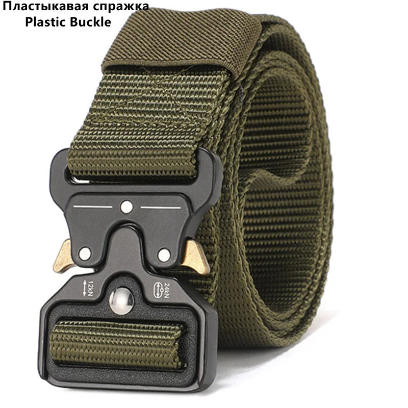 Men's Belt Outdoor Hunting Tactics Belt Multi functional Buckle Nylon Belt Marine Corps Canvas Belt - Green