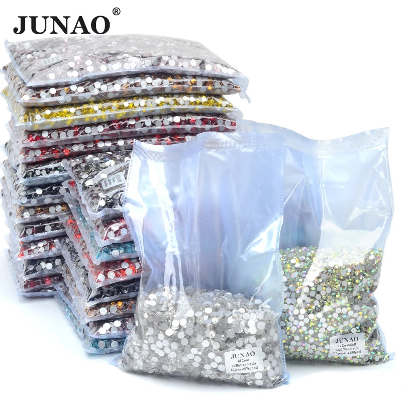 JUNAO 100Gross SS3 SS4 SS5 SS6 SS30 SS40 SS50 Large Size Crystal AB Glass Rhinestone Flatback Crystals Non Hotfix Strass For 
