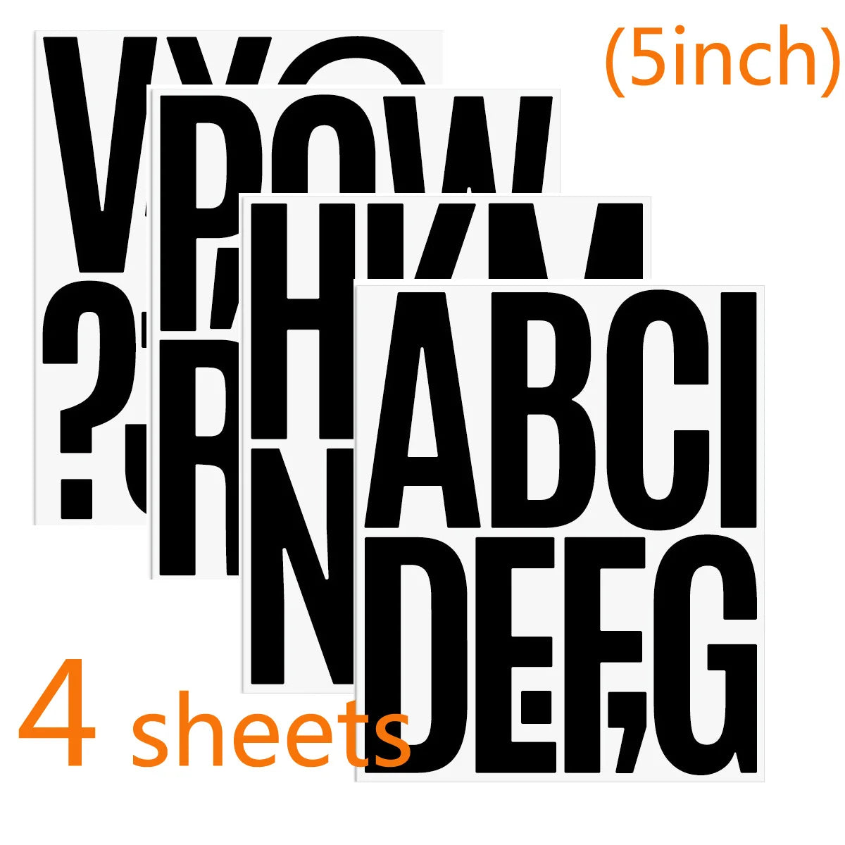 4 Sheets 5 Inch Big Alphabet Letter Numbers Stickers Removable Waterproof Letter Stickers for Car Mailbox Home Shop Office De